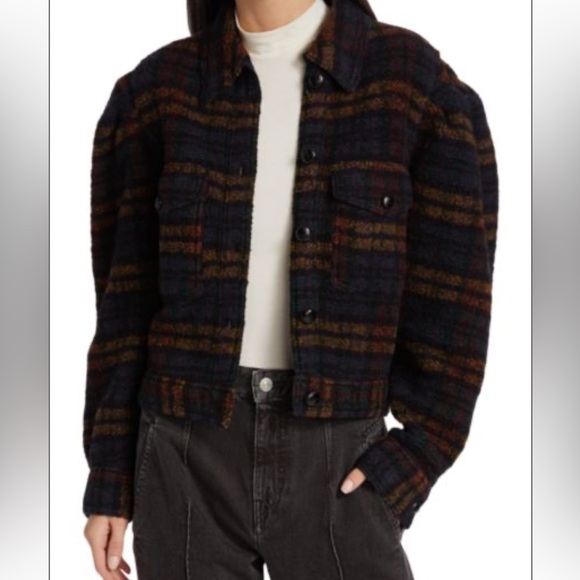 ISABEL MARANT ÉTOILE Leiko Plaid Wool-Blend Crop Jacket Multicolor Black 38 New - Picture 2 of 11